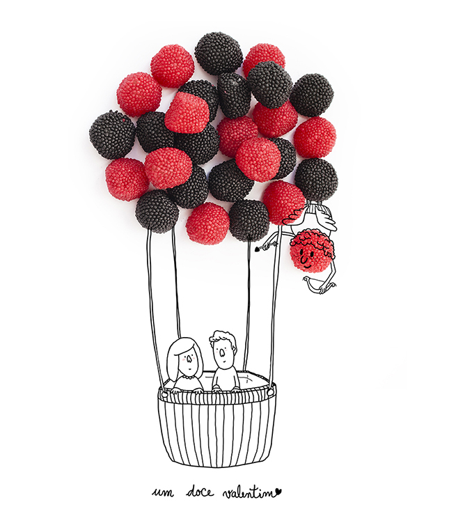 Project Gummies Photoillustration _ Couple in a sweet balloon hitted by cupido